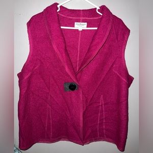 Womens 1X Fuchsia Pink Vintage Norm Thompson 100% Wool Sweater Vest One Button